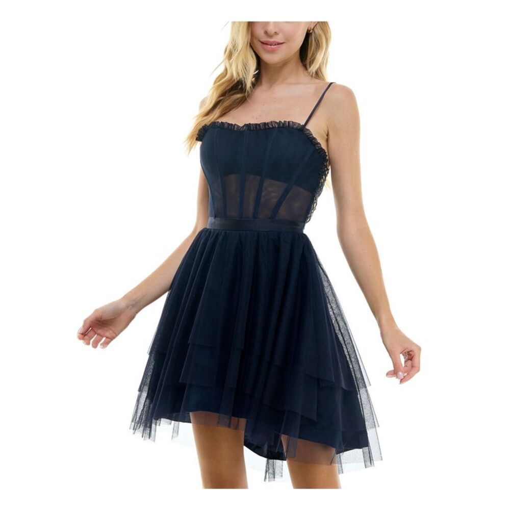 CITY STUDIO Womens Dress Navy Lined Corset Bodice Hem Juniors 11\12